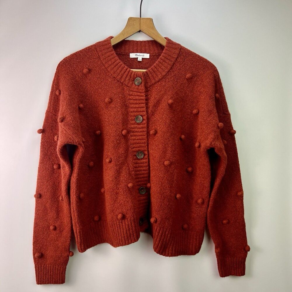 Madewell Bobble Colburn Cardigan Sweater Rust Merino Blend Button Front Small